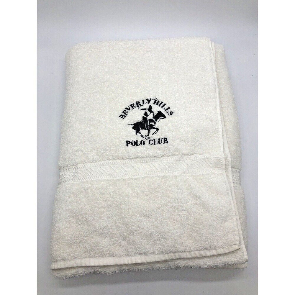 Vintage 1990s Beverly Hills Polo Club Oversized Bath Towel 37 X 66  Off White